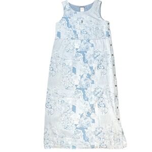 Vintage Teddi Petite Denim Floral Maxi Dress 100% Cotton‎ L Petite